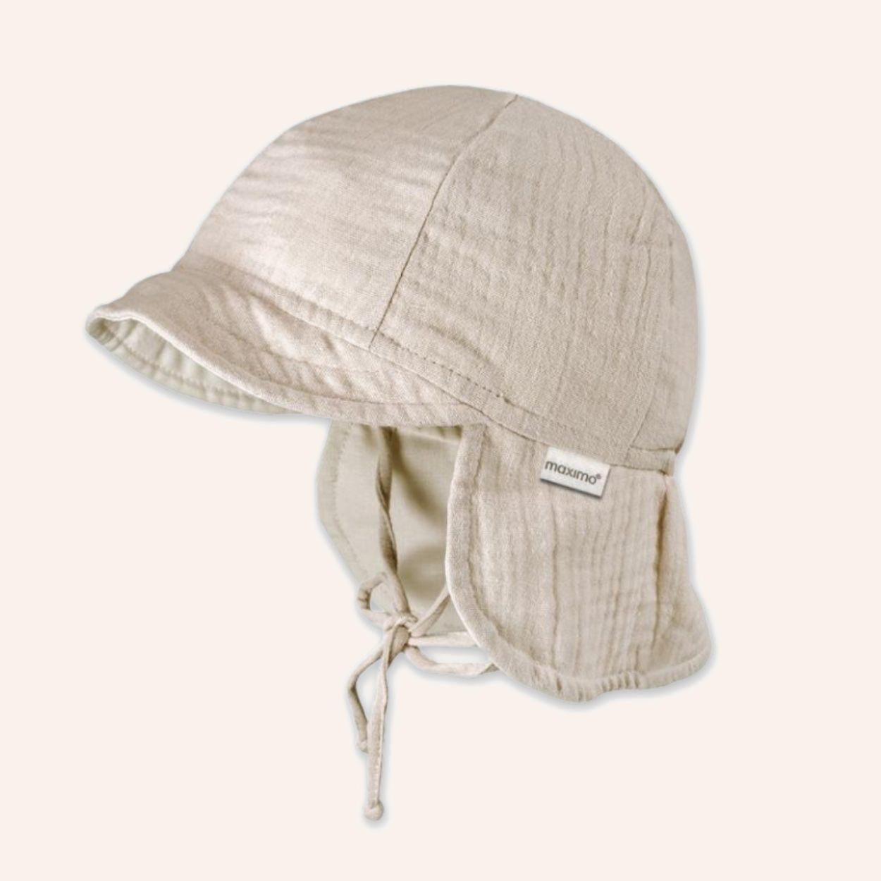 Sommer Mütze (GOTS) mit Nackenschutz Musselin von maximo - beige